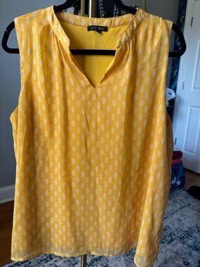 Papermoon Yellow Sleeveless Blouse | White Geometric Diamond Pattern | Size XL